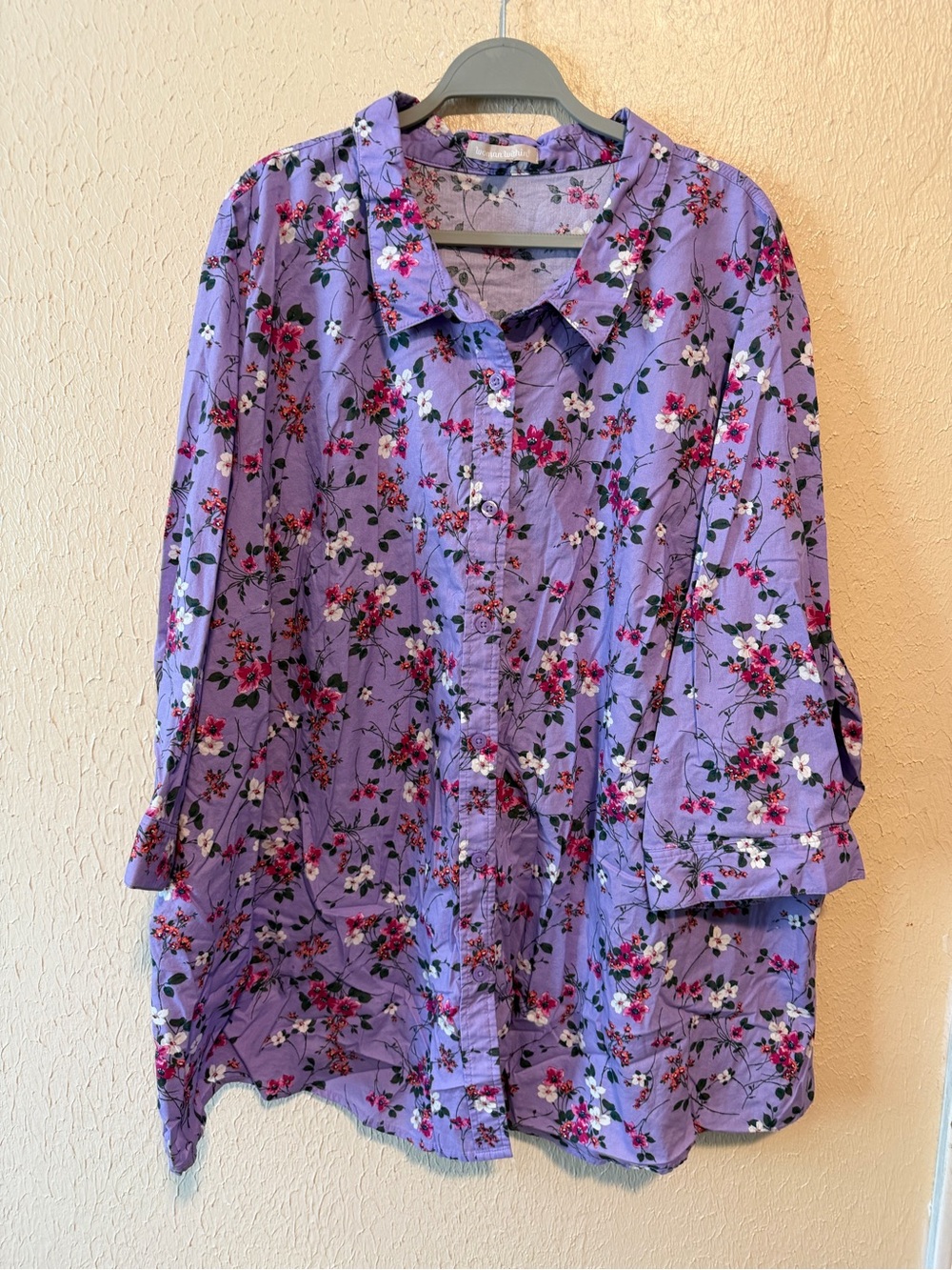 Woman Within Button Down Floral Blouse Top Size 5X‎ 100% Cotton